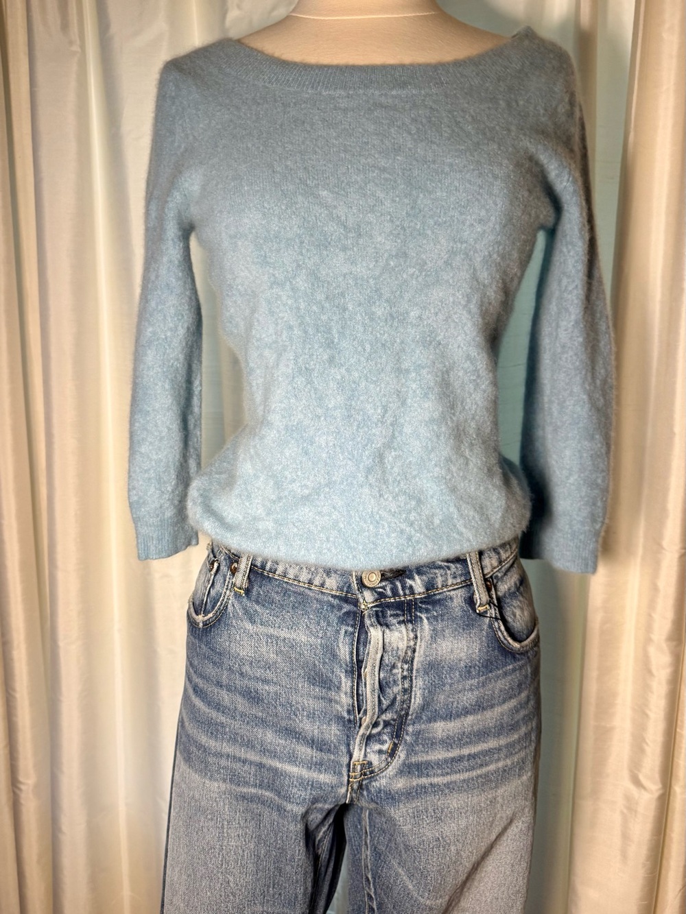 Garnet Hill Light Blue Boatneck Angora-Blend Sweater